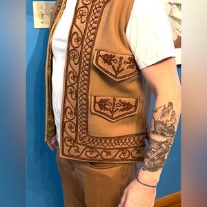 Romanian Waistcoat, men’s medium, felted wool, brown and tan